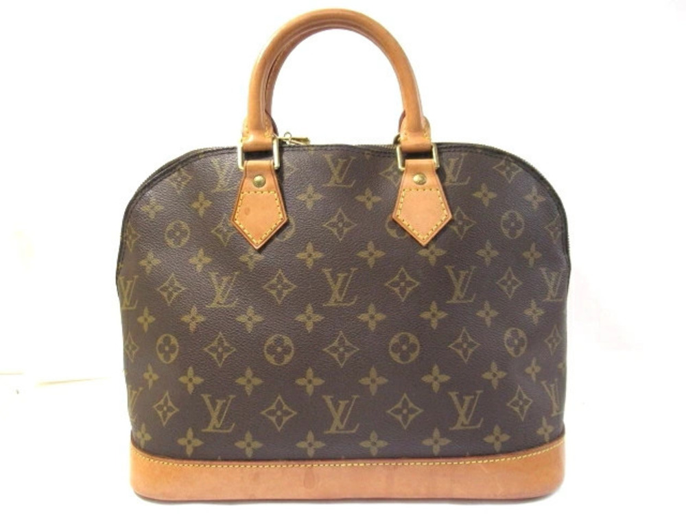 LOUIS VUITTON Alma Monogram Handbag Leather Brown